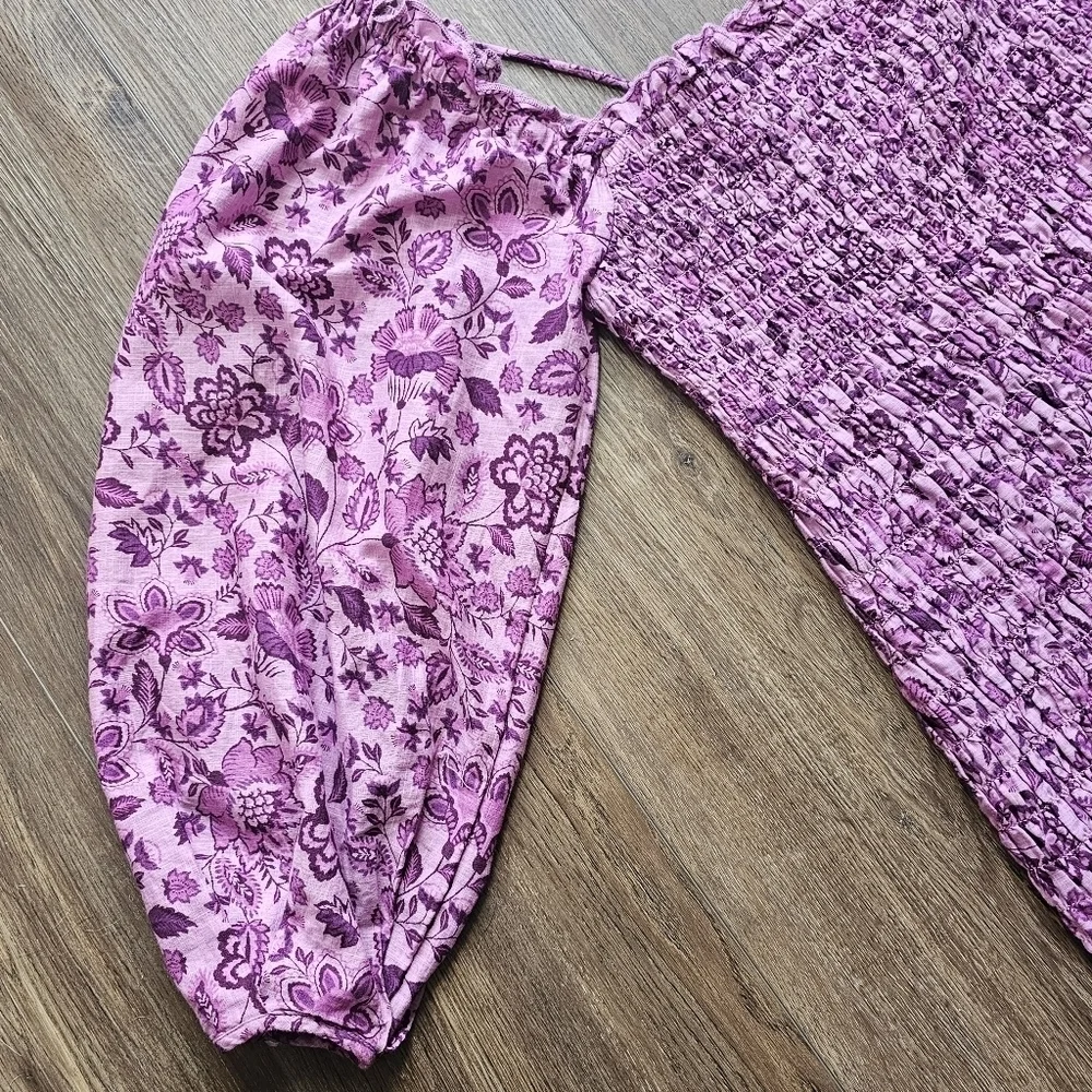 Free People Smock It to Me Mini Dress Sz XS Purple Floral Boho, Whimsycore,